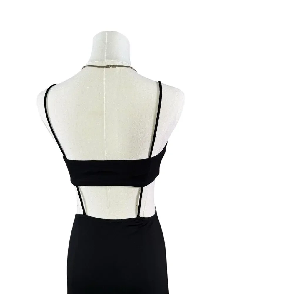 FP Beach Piper Midi Dress Black Cutout Waist Spaghetti Strap XS Sexy Boho